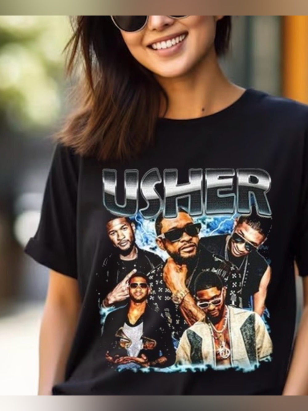 Black Usher concert Tee 100% cotton  M